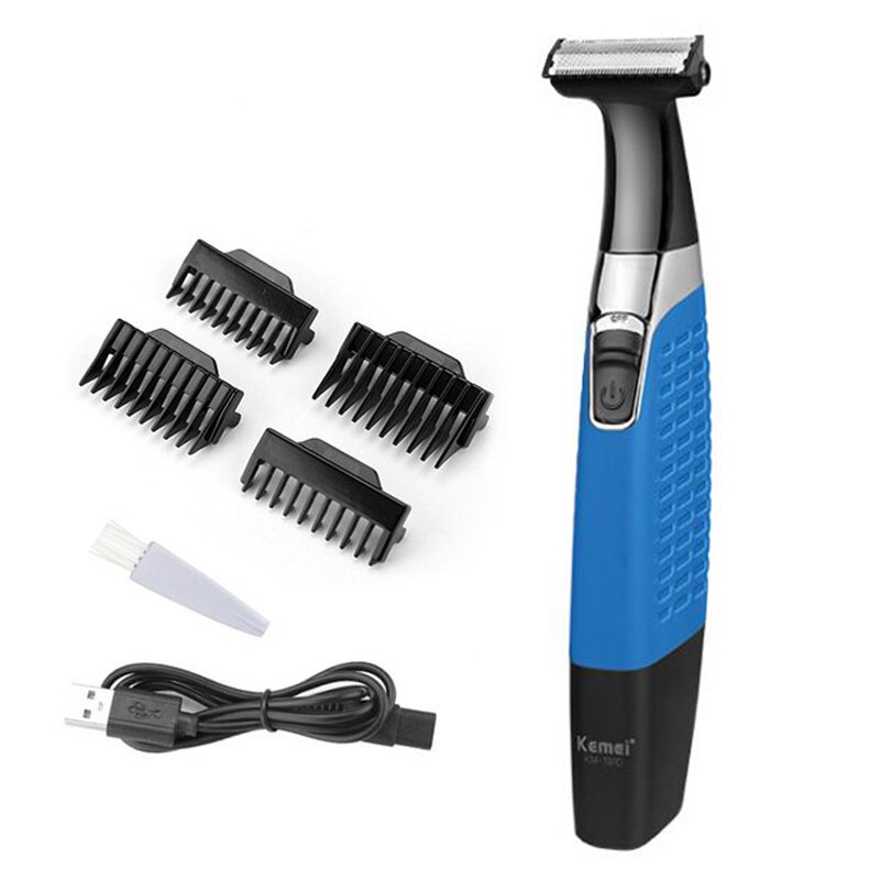 Kemei-Afeitadora eléctrica KM-1910 para hombres, recargable por USB recortador de barba, herramienta de afeitado Facial con una sola hoja, 47D: no box-blue