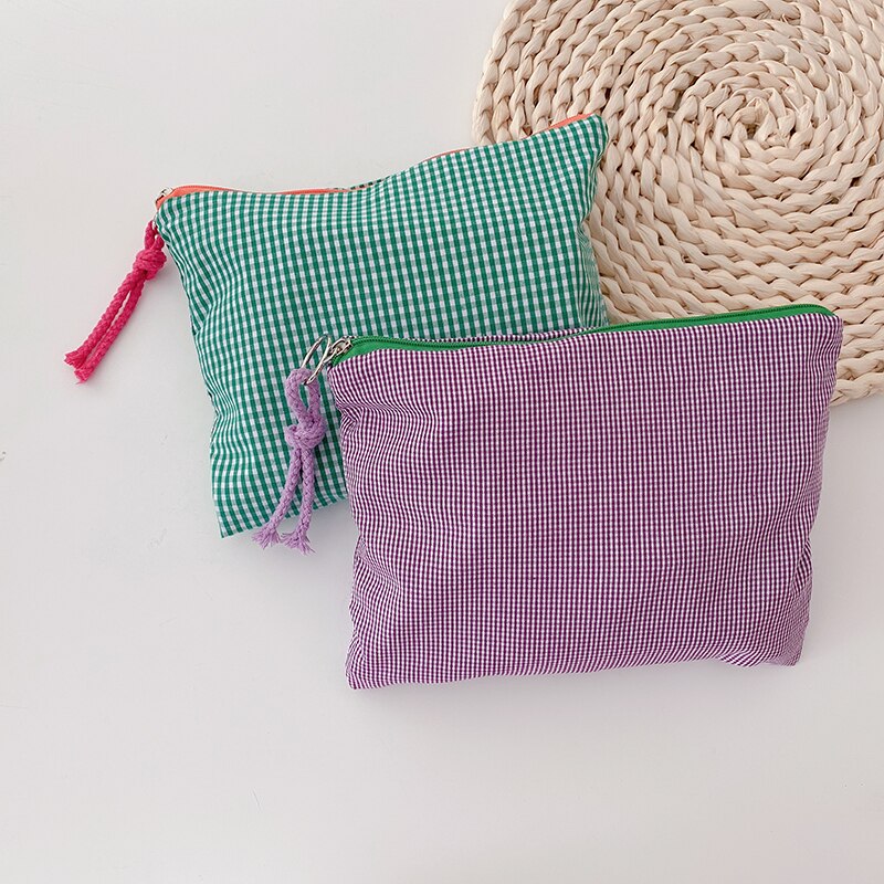 Plaid Kosmetik Tasche Baumwolle Stoff Frauen Reise machen hoch Taschen Mäppchen Japan Stil Weibliche Kultur waschen Tasche 2022 neue