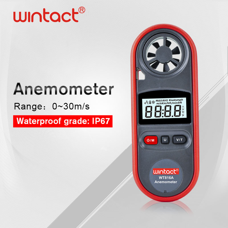 WT816A Draagbare Anemometer Water Proof IP67 Wind Snelheid Anemometro Temperatuurmeter Meter 30 M/s Met Lcd Backlight Display