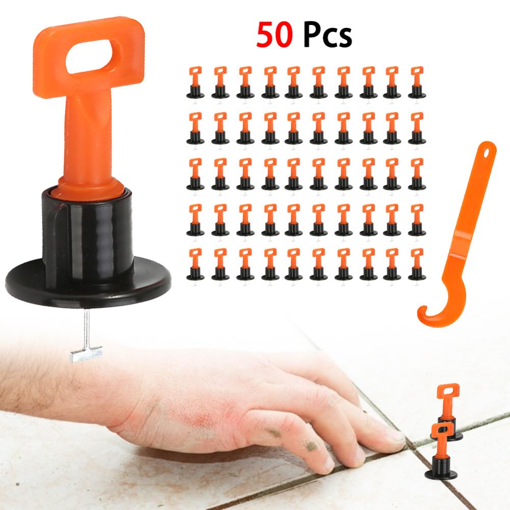 50pcs/set Construction Tools Wall Floor Tile Leveling System with Wrench Leveler Spacers Reusable Tile Installation Tool Kit