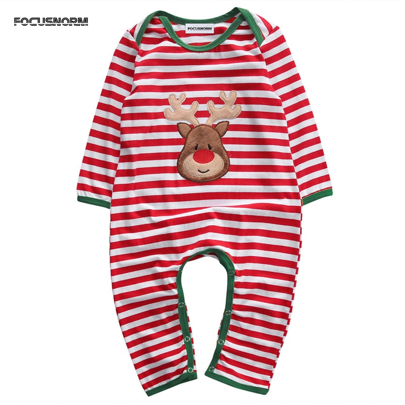 Adorável Listrado Pijama Sleepwear Algodão de Manga Longa Romper Roupas Natal Crianças Recém-nascidas Do Bebê Meninos Meninas Roupas 0-24 M