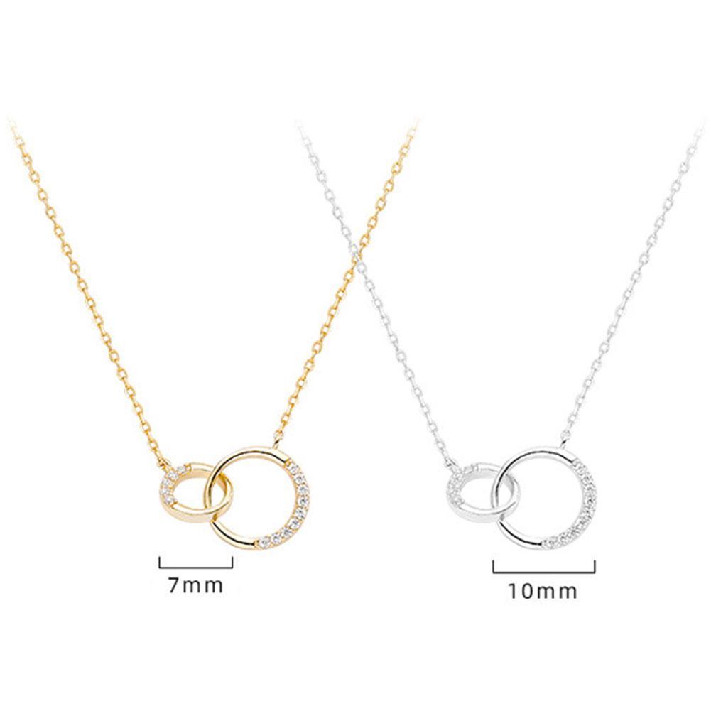 Silver Necklace with simple double circle zircon necklace Korean silver jewelry engagement