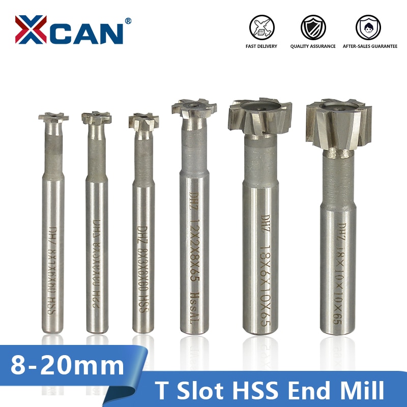 Xcan t slidsfræser 8 10 12 14 18 20mm hss endefræser til metalfræsning lige skaft cnc fræserbit