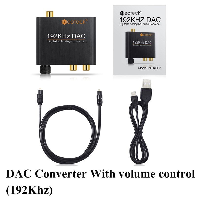 Neoteck Dac Audio Converter Coax Optical Naar Rca 2.1CH Toslink Naar Analoog Audio Converter Rca Met Volumeregeling Voor Amp: 192Khz