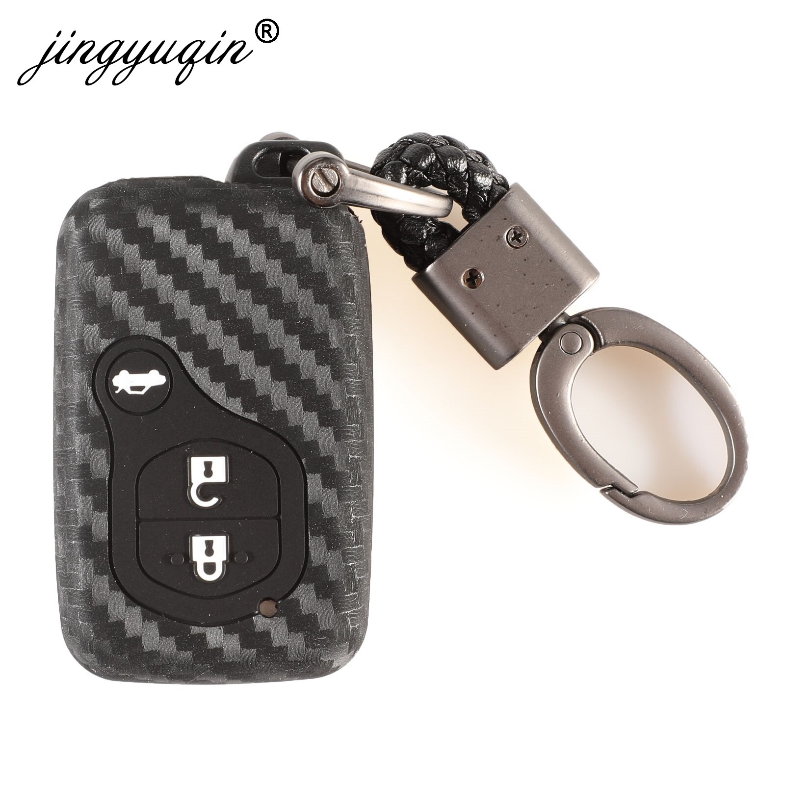 Jingyuqin kolfiber nyckelskydd för toyota land cruiser prado 150 camry prius crown subaru foreste xv nyckelring silikonhållare