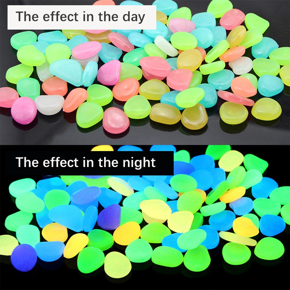 Piedras brillantes para acuario, decoraciones de jardín, pecera, piedras luminosas, rocas que brillan en la oscuridad, accesorios para acuario, 100 Uds.