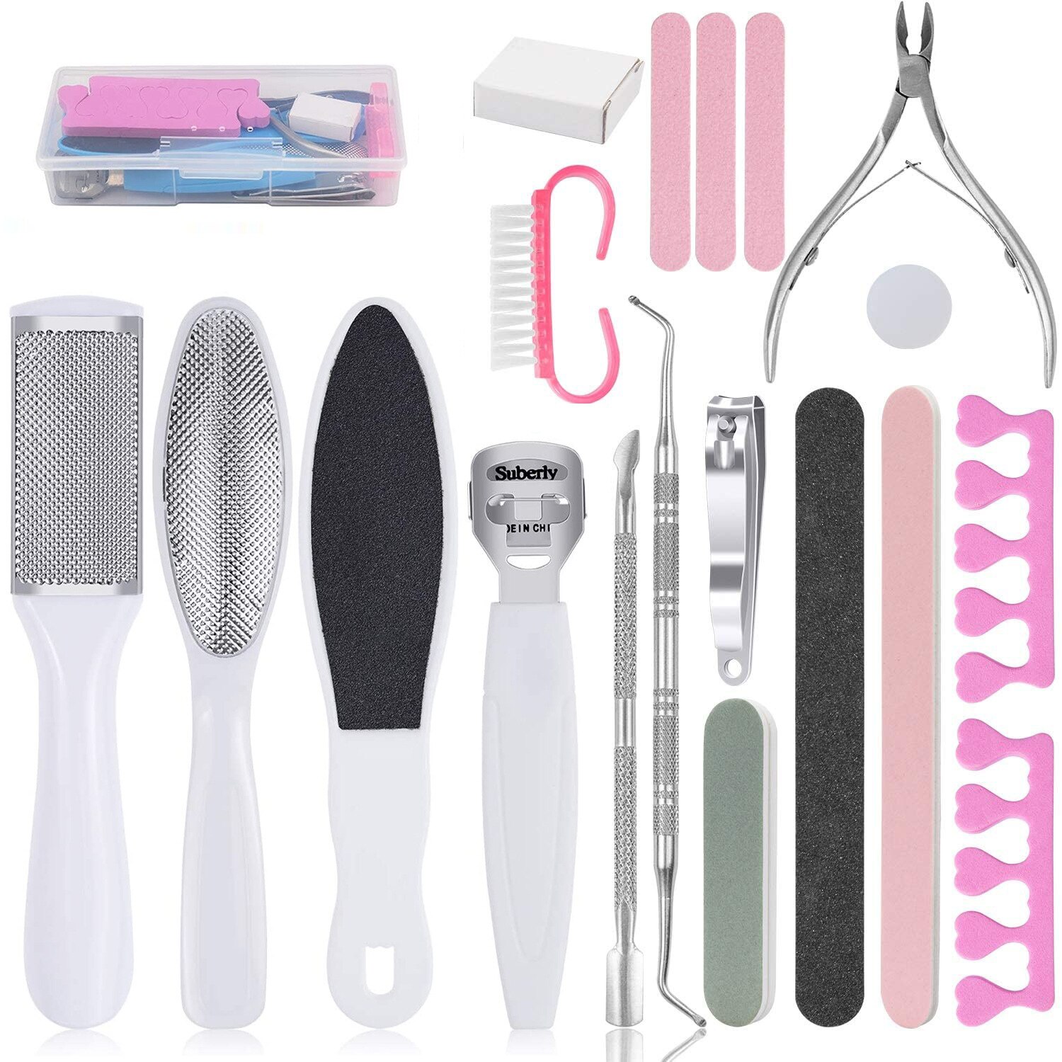 Pedicure Tool Heels Toe Cuticle Kit File Set Dead Hard Skin Callus Remover Scraper Foot Care Tool for Feet Beauty: 20pcs set white