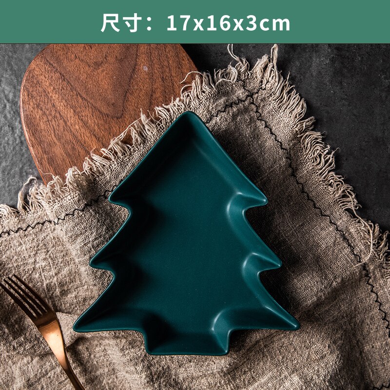 Christmas Tree Plate Ceramic Tableware Profiled Matte Breakfast Fruit Salad Dessert Western Plate Restaurant Kitchen Tableware: K-small