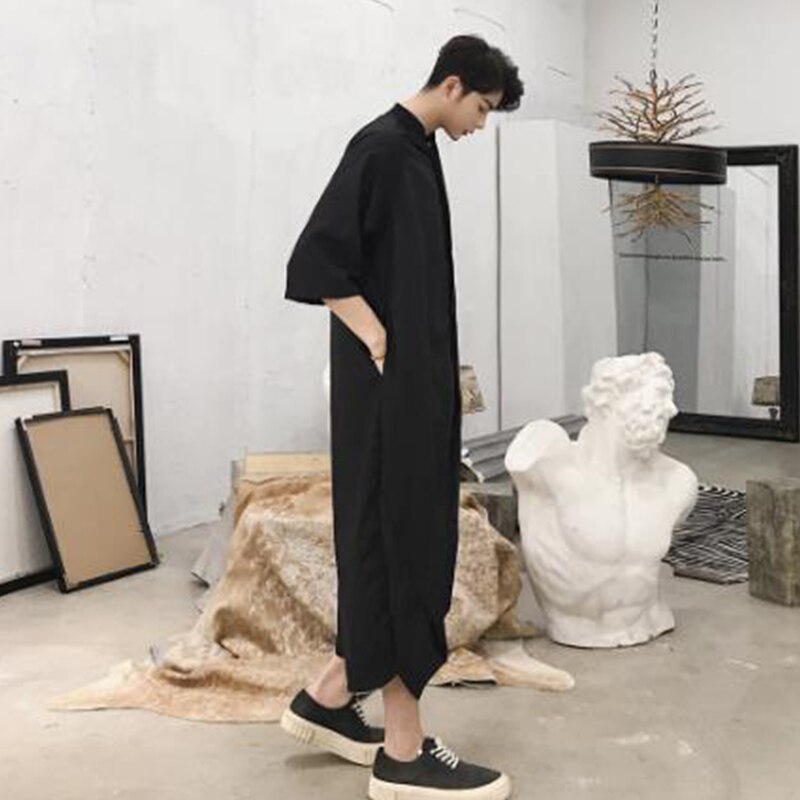Mannen Korte Mouw Dunne Casual Shirt Jumpsuit Mannelijke Losse Een Stuk Harembroek Overalls Tooling Jumpsuit Hiphop Mode Broek