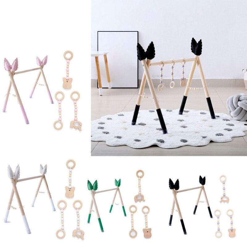 1Set Nordic Style Baby Gym Play Nursery Sensory Ring-pull Toy Wooden Frame Infant Room Toddler Clothes Rack Kids Room H05C