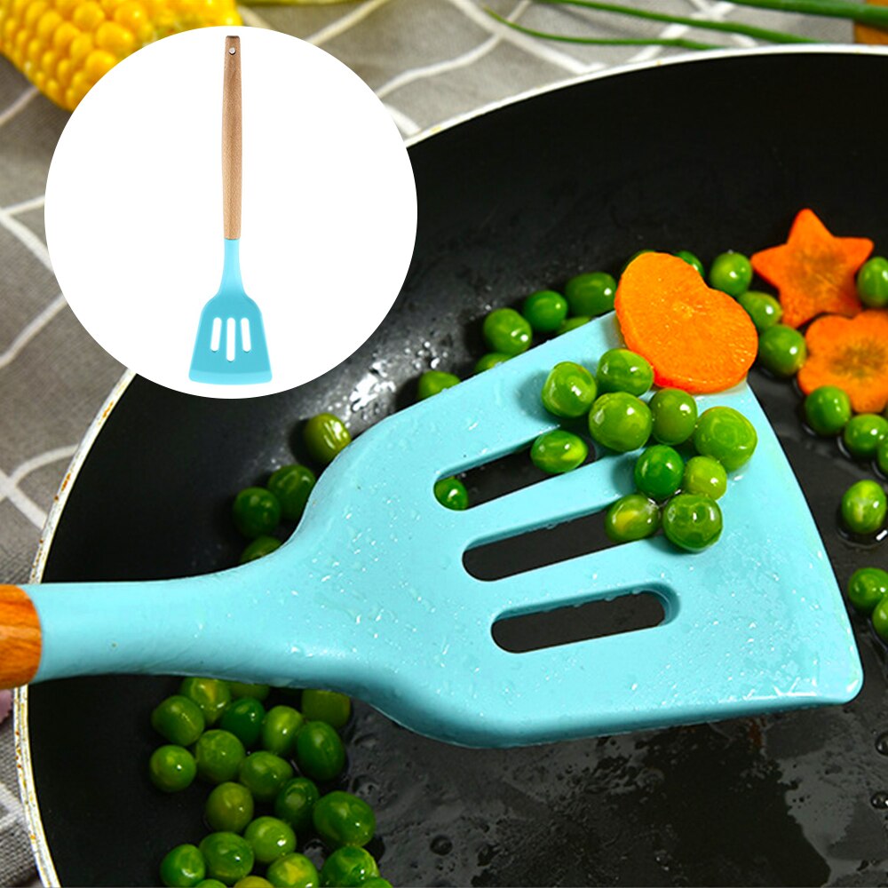 12pcs Kitchen Silicone Cooking Utensils Set High Temperature Resistance Non-stick Spatula Shovel Wooden Handle with Storage Box