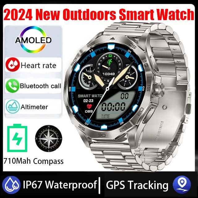 2024 nowy męnarty Smartwatch HD Bluetooth połączenie 1.85-calowy 360*360 AMOLED ekran HD 710Mah GPS tor kompas wodoodporny męnarty Smartwatch: żółty