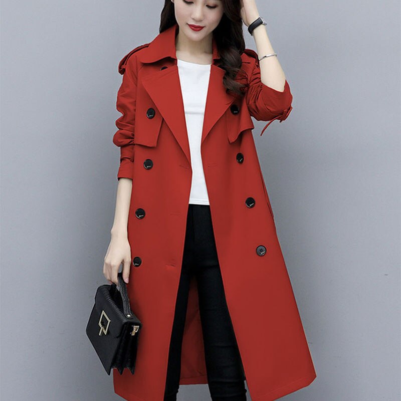 Temperament Women Trench Coat Medium-length Solid color Bouble-breasted Spring Autumn Women Trench Coat JK116