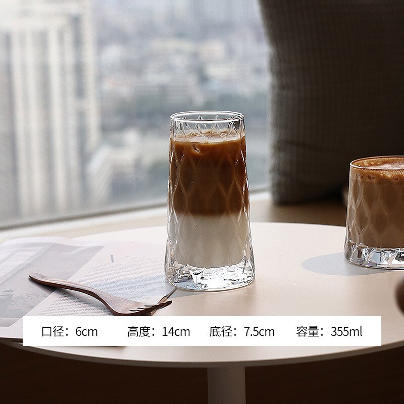 Ruit Transparant Glas Melk Kopjes Koffie Cup Theekopjes Drinkglazen Clear Cocktail Water Glaswerk Latte Sap Mokken: 355ml / 2PCS