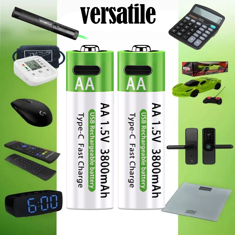 LIKEKALA Li-ion AA Rechargeable Batteries USB Lithium-ion 3800mAh 1.5V AA Rechargeable Batteries+ Data Cable and Storage Box