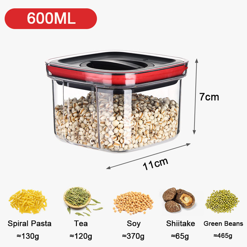 Food Vacuum Storage Box 600/1300/1800ML Food Storage Container Vacuum Sealing Tank Kitchen Keep Fresh Transparent Sealed Cans: Black Red 600ML