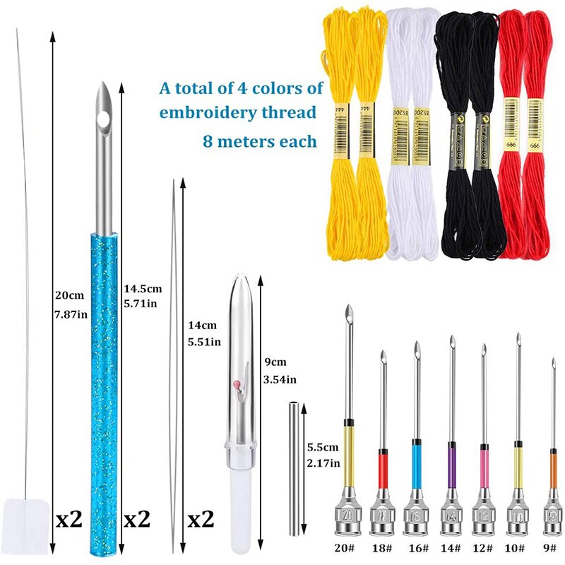 Imzay 24 Pcs Embroidery Stitching Felting Punch Needles Punch Needle Kit Poking Cross Stitch Tool Crochet Knitting Needle Thread
