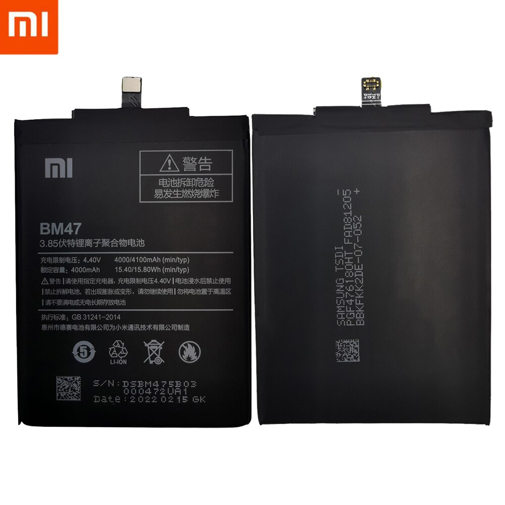 2022 100% Original BM47 Full Capacity 4000mAh Battery For Xiaomi Redmi 3 3S 3X Xiao mi Hongmi Redmi 4x Replacement Batteries