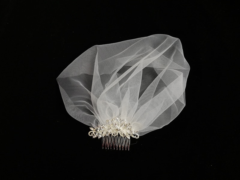 Ivory Birdcage Veil, Crystal comb cage Veil, Wedding Veil, Rhinestone Comb, Blusher Veil