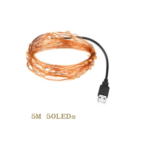 2M 3M 5M 10M Led Verlichting Ketting Koperdraad Usb Of Batterij Aangedreven Led String Licht fairy Licht Voor Kerstverlichting Wedding Party: 5M Powered by USB / White