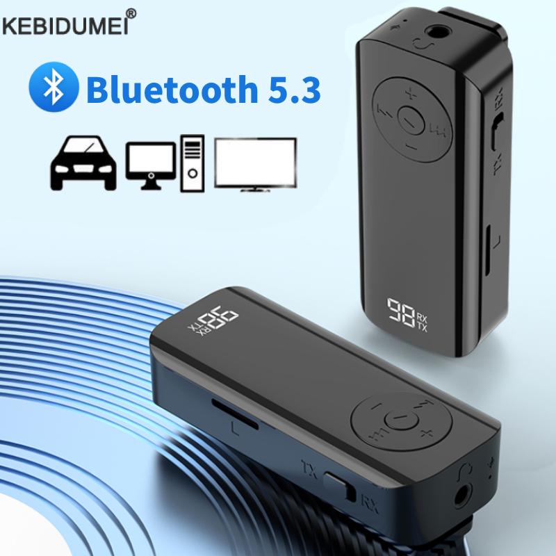 Bluetooth 5.3 Zender Ontvanger 3.5mm Jack Aux Draadloze Adapter Stereo voor Koptelefoon TV PC Auto Luidspreker Met digitaal display