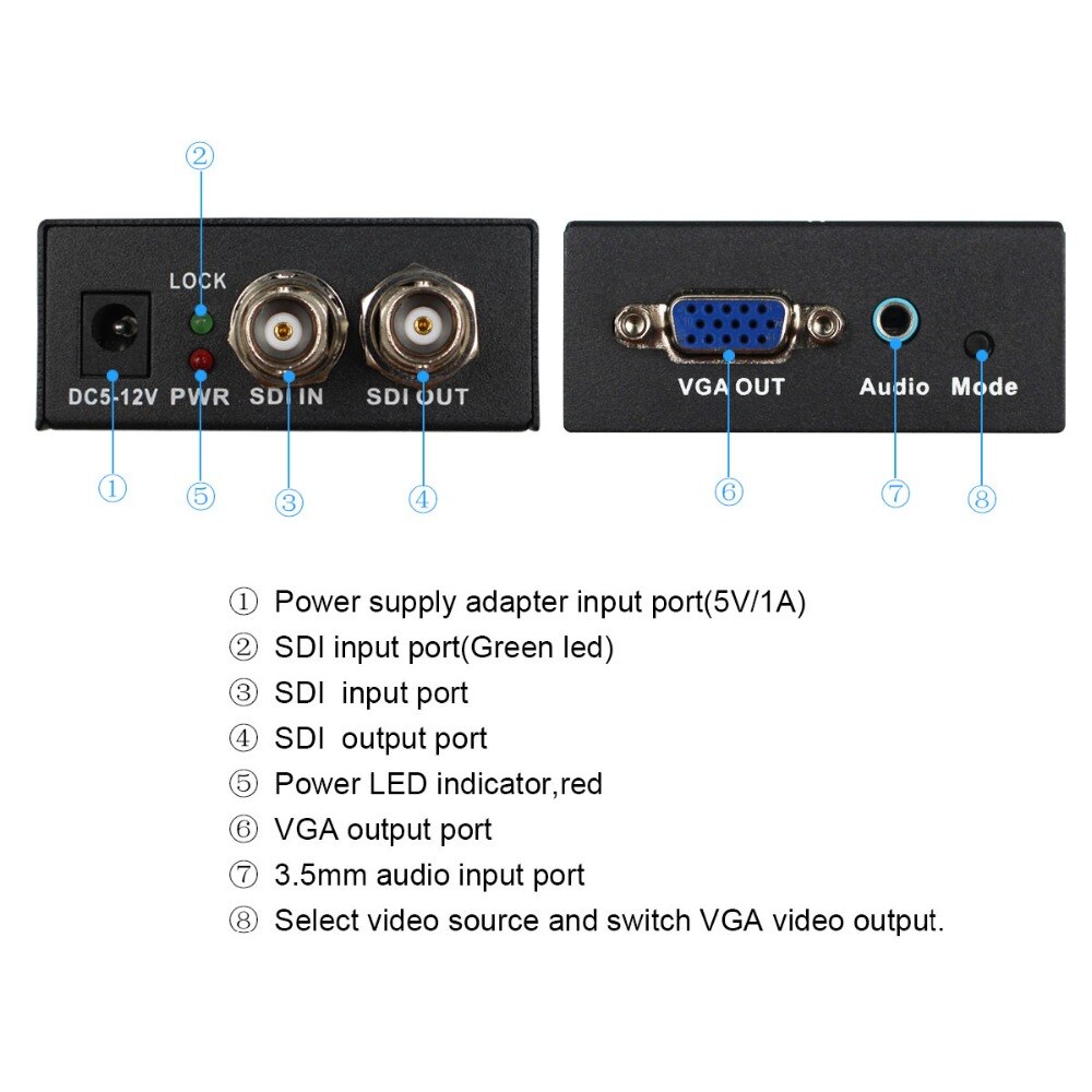 Wiistar SDI to VGA Converter SD HD 3G-SDI to VGA+3.5mm Audio Video Adapter for PC Laptops