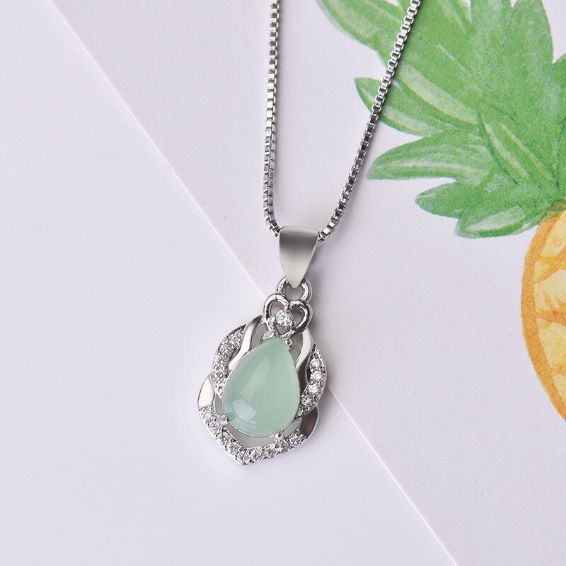 Natürliche Licht Grün Jade Anhänger Halskette 925 Silber Jadeit Chalcedon Amulett Charme Schmuck für Frauen Ihre