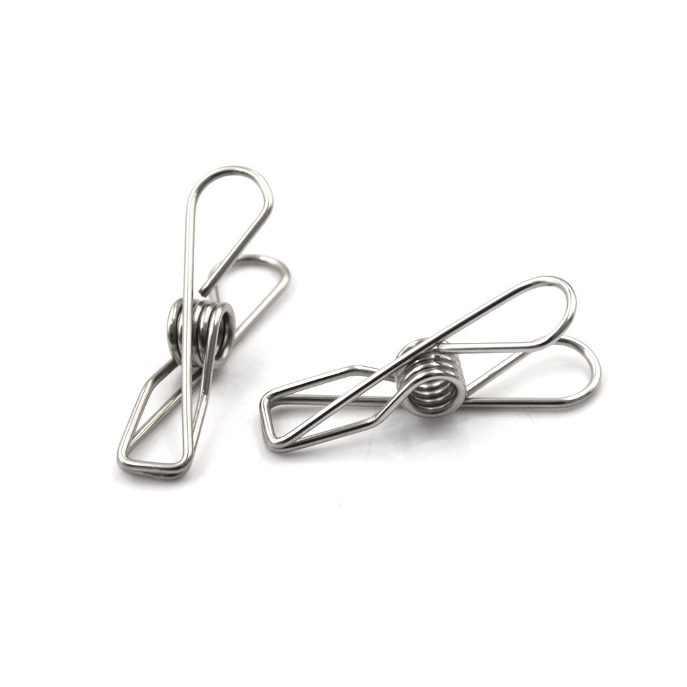10pcs/lot Stainless Steel Metal Spring Clips Clamps Silver Binder Clips Clothes Hanging Pegs Clips Home School Supply