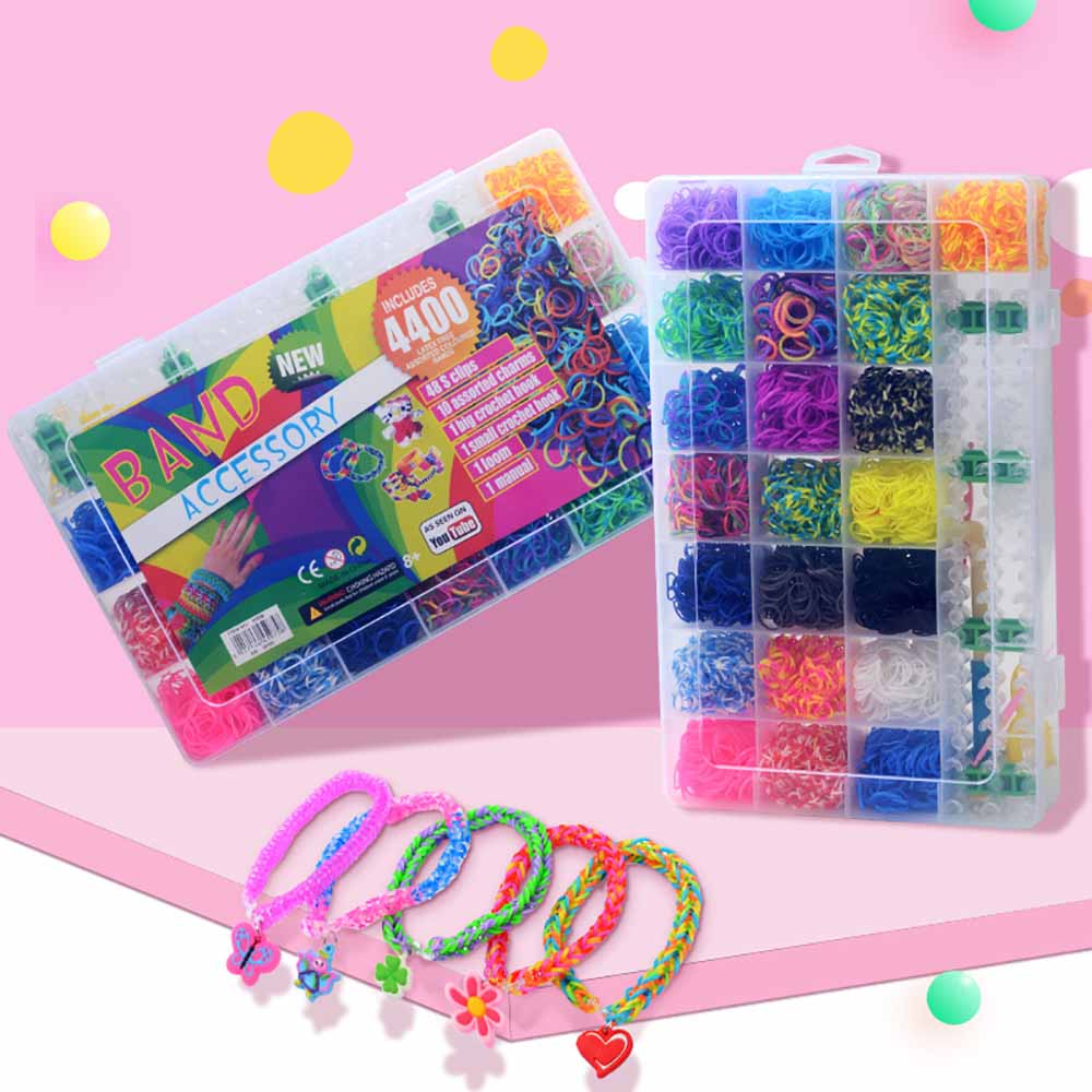 Perler legetøj sæt 4400 stk vævebånd sæt væve gummibånd regnbue hånd strikkemaskine håndlavet diy farve gummibånd diy børn