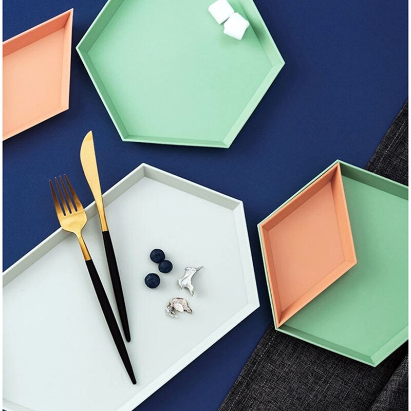 4 Stks/set Geometrische Diamant Vorm Fruit Salade Lade Plastic Ontbijt Dessert Thee Dienblad Tafelblad Sieraden Houder Desktop Snack Plaat