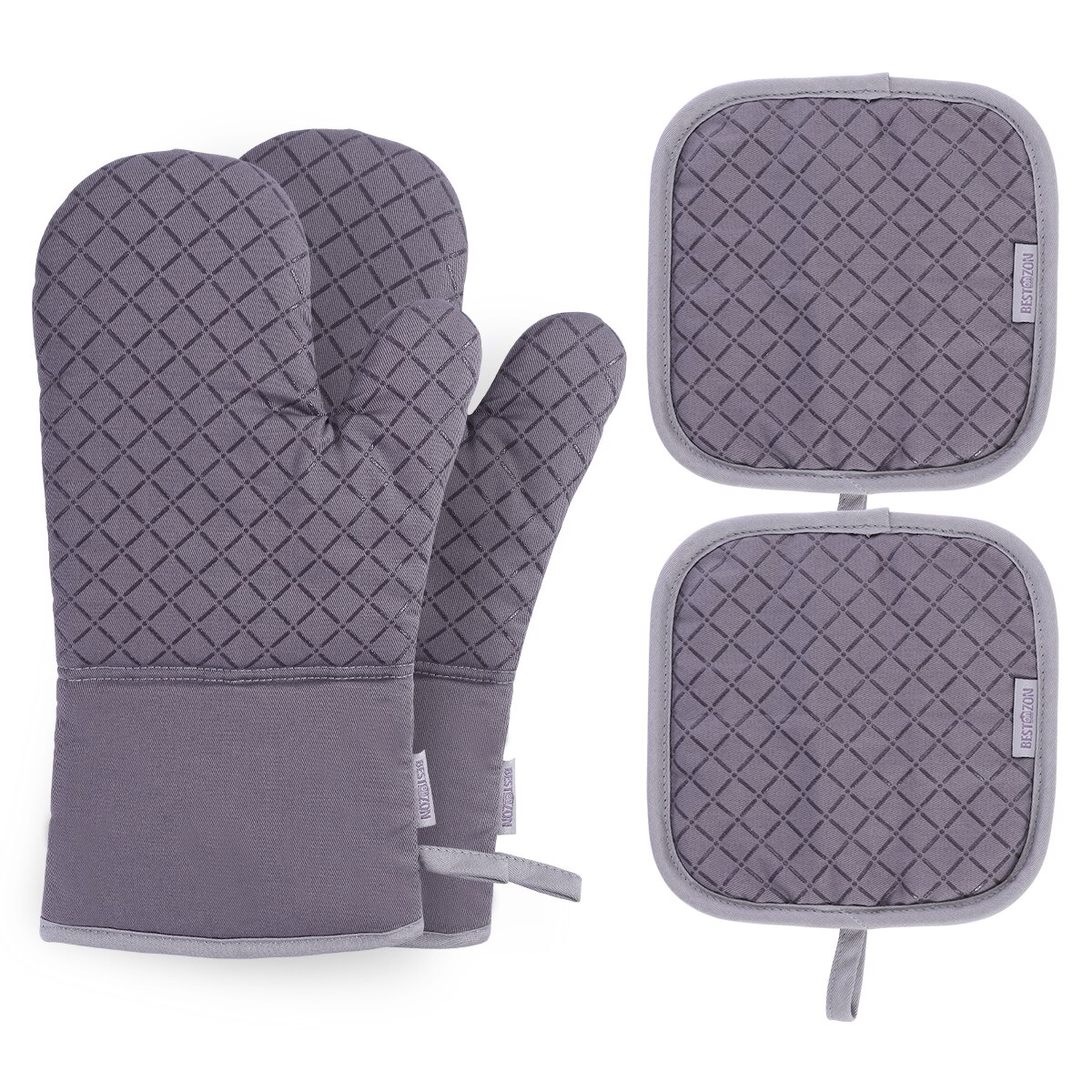 Set Of Oven Mitt And Heat Resistant Pot Holder Pad Protective Oven Gloves The Goods For Kitchen Gadgets Party Year Xmas: Gray