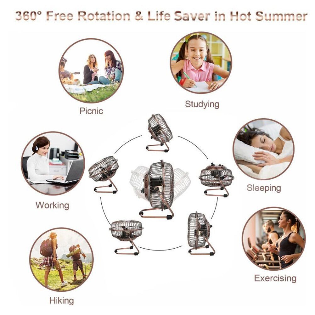 Mini USB Desktop Home Metal Fan Angle Adjustable Quiet Ventilator Summer Cooler