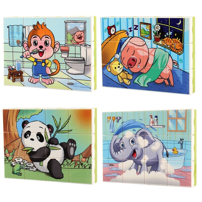 12Pcs 3D Jigsaw Cubes Puzzlesd Dier Plastic Bouwsteen Diy Embled Combinatie Puzzel Speelgoed
