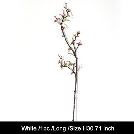 1 Uds ramas de ciruelo rojo flores artificiales para decoración de boda al aire libre flor decoración de invierno planta de jardín casero: Long white