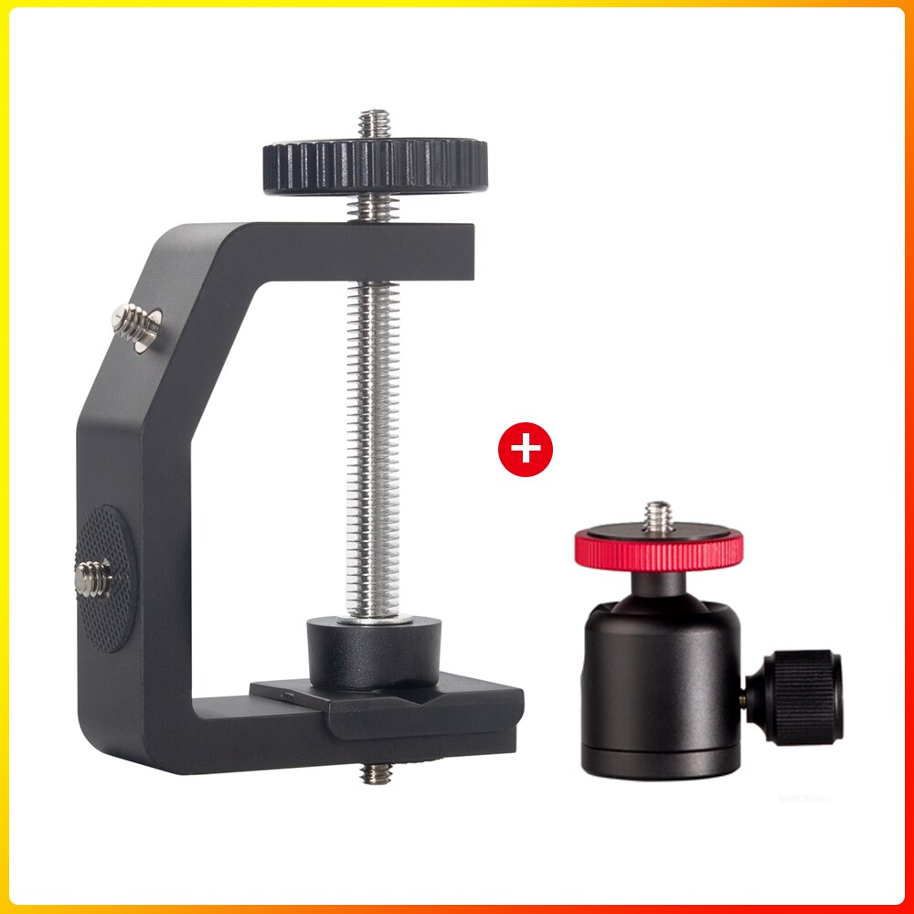 Abrazadera Universal para mesa de escritorio, montaje con trípode de 1/4 pulgadas, punta de rosca, extensión de tubo, poste para videocámara de cámara DSLR GoPro Phone: Clamp w BallHead