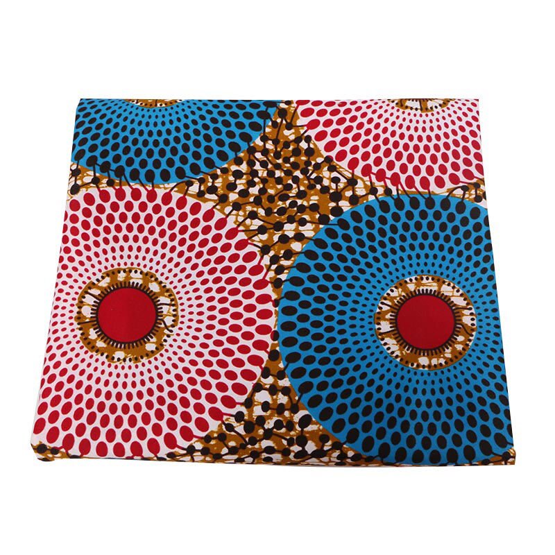 Vritable Wax Blue &amp; Red Circle Print Fabric Nederlands Real Wax