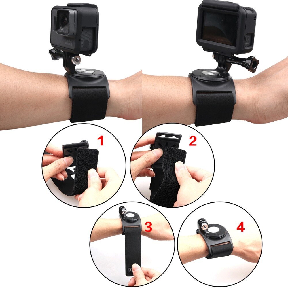 360 Graden Rotatie Hand Wrist Strap Voor Gopro Hero 9/8/7/6/5/4 Go Pro hand Mount Houder Been Band Voor Xiaomi Yi 4K SJ4000