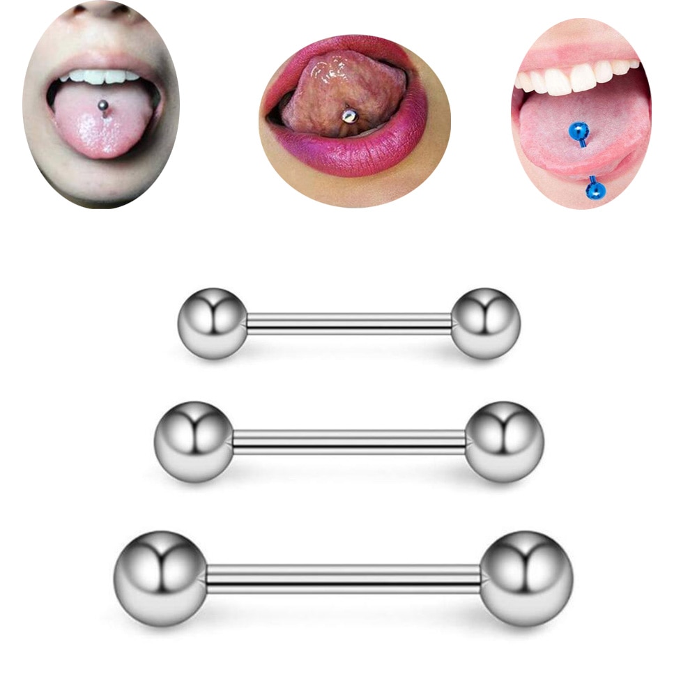Piercing Lengua 5PCs Industrial Bar Titanium Silver Tongue Barbell Rings Nipple Earrings Punk Body Jewelry