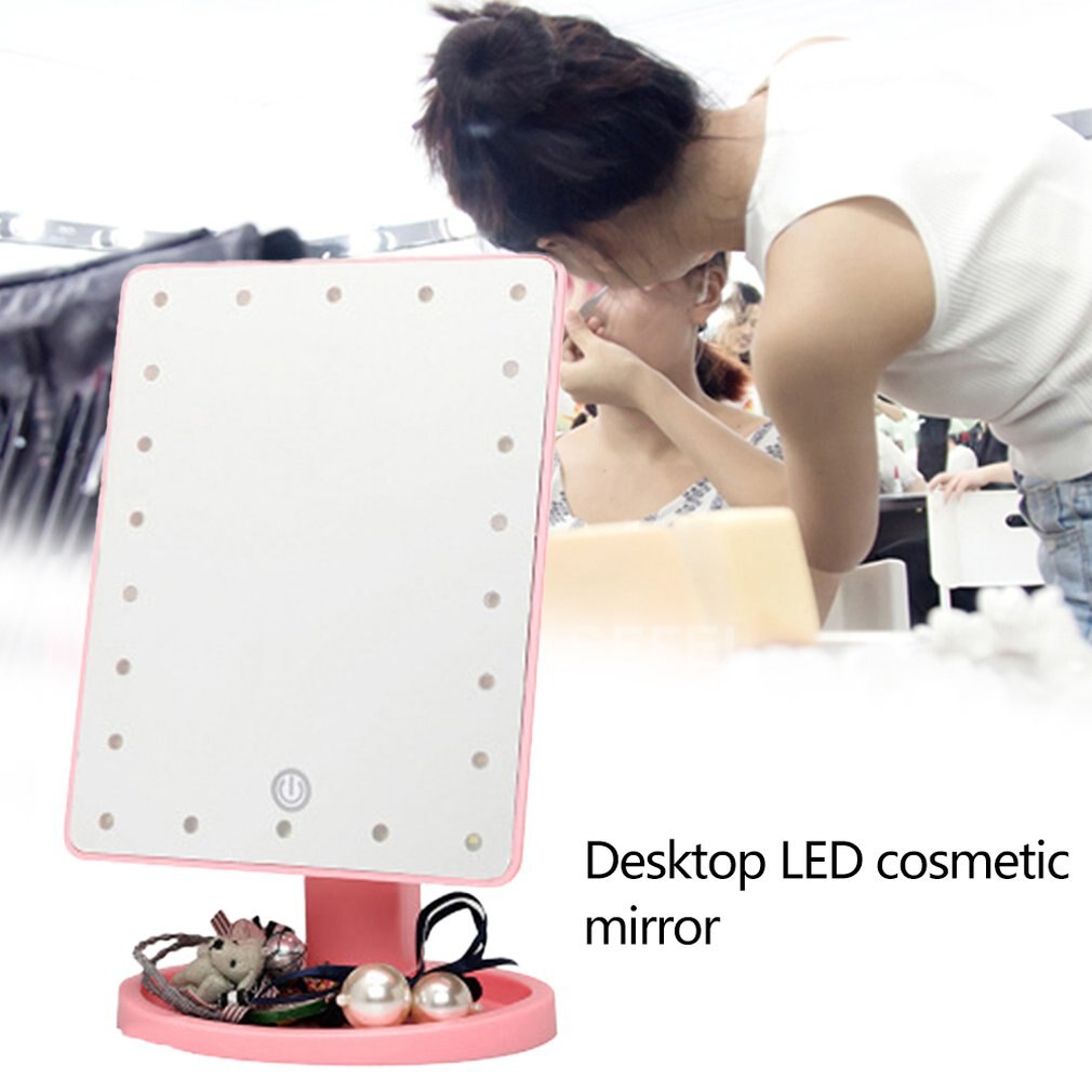 Square Benched Led Makeup Mirror With 22 Light Complement Touch Switch Makeup Dresser Mirror 360 Degree Rotating Mirror