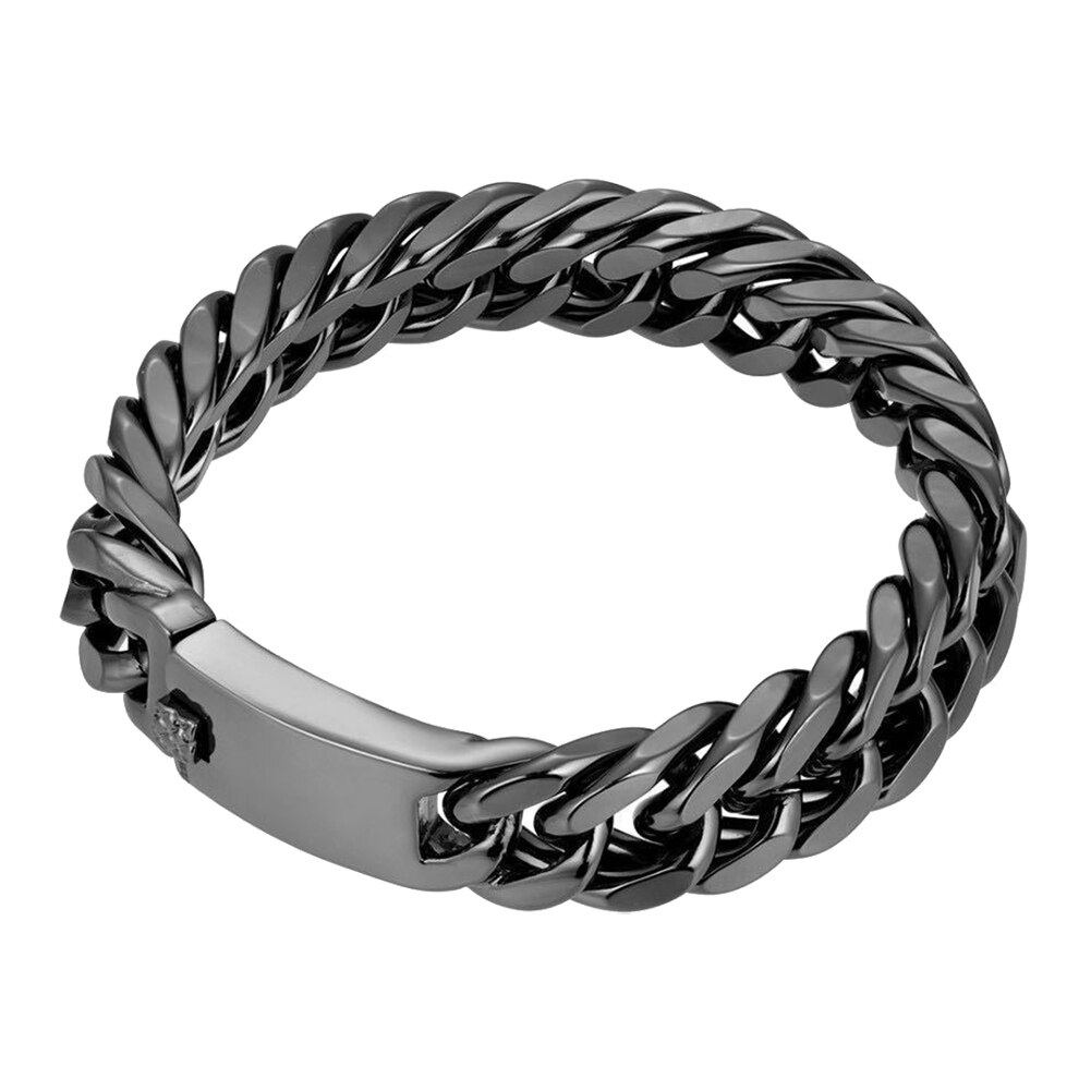 Rvs Curb Cubaanse Link Chain Armbanden Kettingen Punk Mannen Dubbele Gesp Armband Unisex Armbanden Pols Sieraden 14Mm