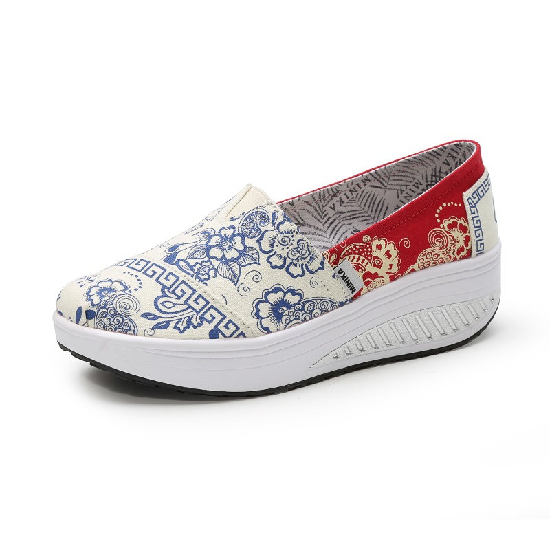 Minika Vrouwen Meisjes Canvas Platform Schoenen Afdrukken Slip Op Swing Schoenen Fitness Hoogte Toenemende Toning Wandelschoenen: Blue / 6.5