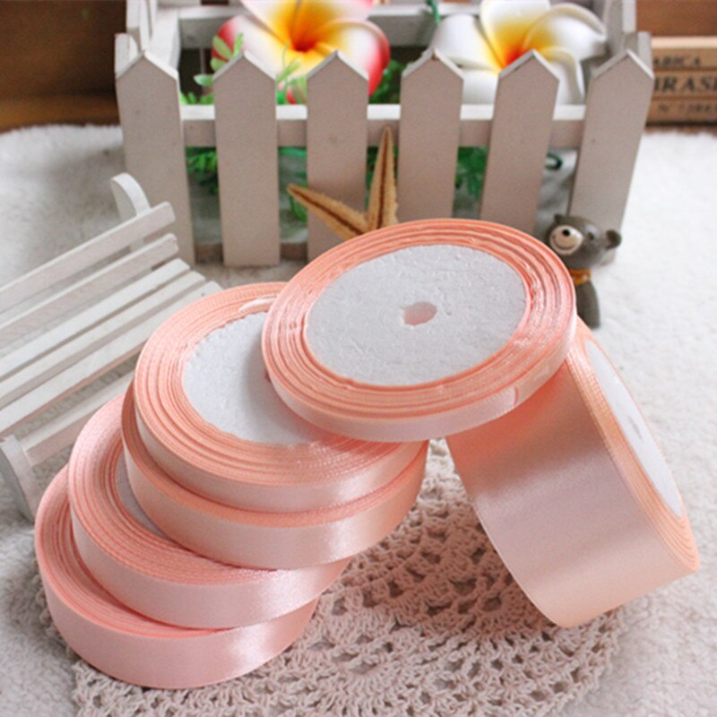 Peach Silk Satin Ribbon with gold Wedding Party Decoration Wrapping Christmas Year Apparel Sewing Fabric Ribbon
