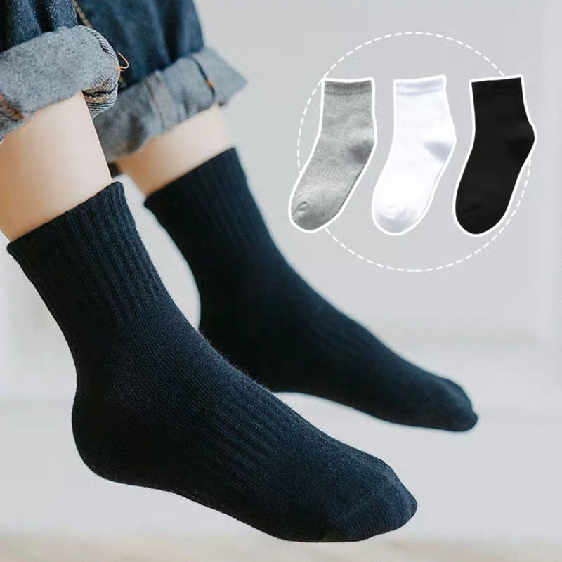8Pairls/Lot Kinderen Wit Zwart Pure Sokken Voor Meisjes Kids School Sokken Zachte Ademende Warm Katoenen Sokken