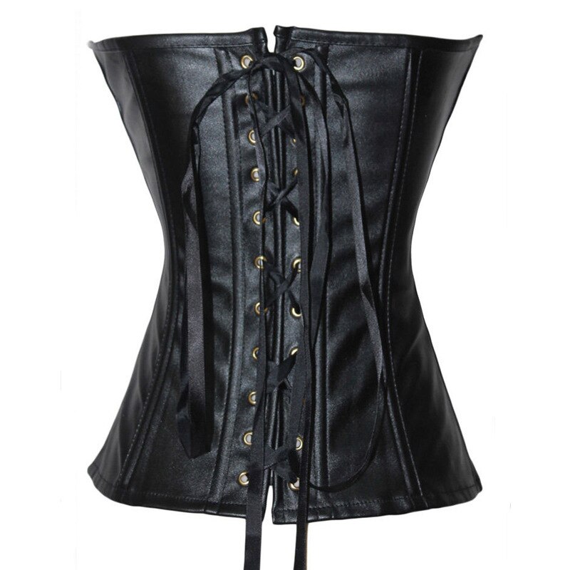 Punk Style Push Up Women&#39;S Slimming Body Overbust Shapewear Gothic Faux Leather Bustier Corset With Zip Waist Trainer Black