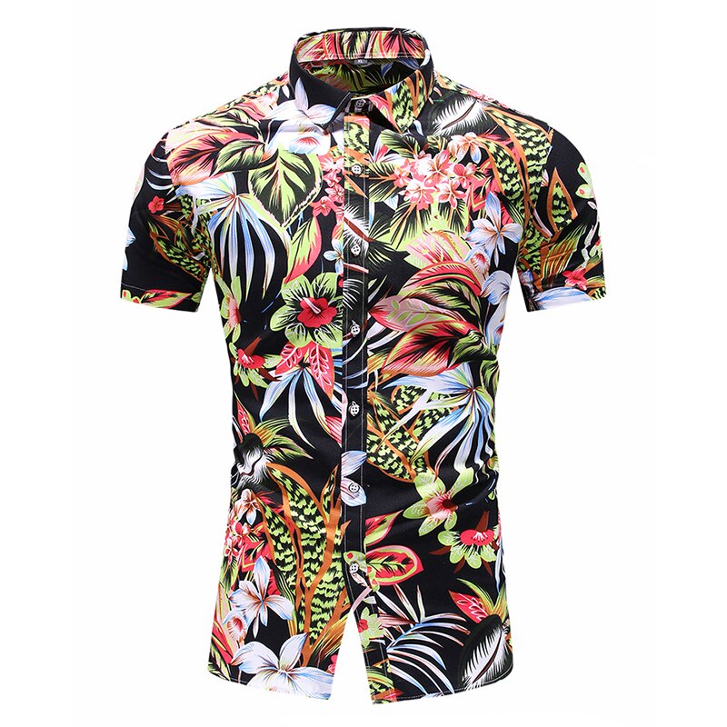 LIFENWENNA – chemise hawaïenne à manches courtes pour hommes, nouvelle , personnalité imprimée, plage, fleurs, été: C204 Black / Asian XL 55kg-65kg