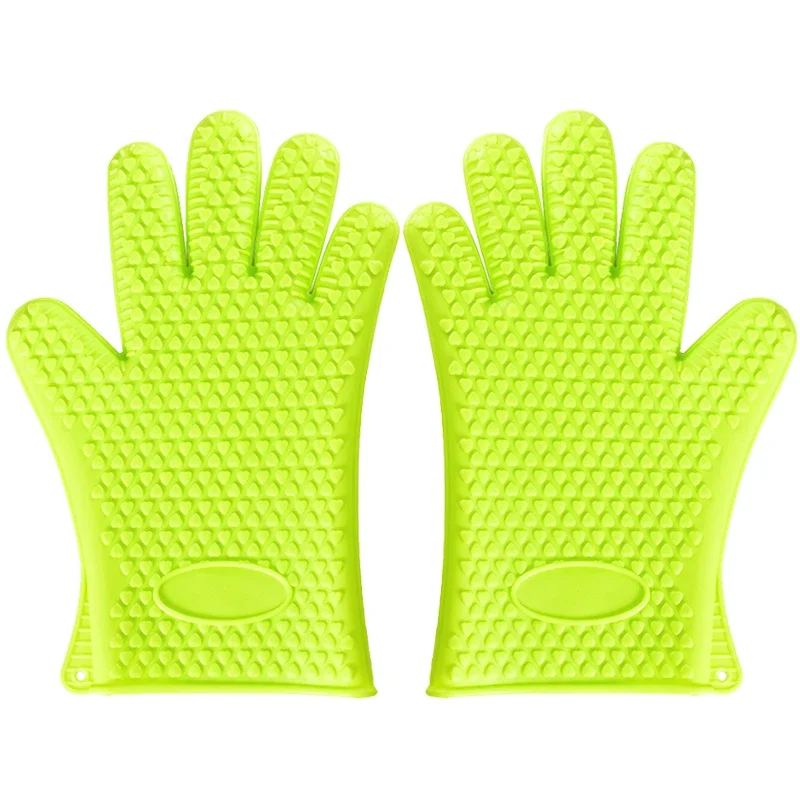1/2Pcs Oven Mitts Baking Gloves 230 Heat Resistant Silicone Glove Kitchen Thicken Barbecue Oven Cooking Glove BBQ Grill Gloves: green