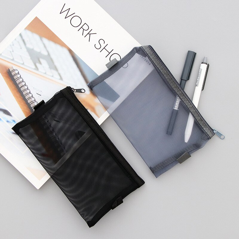Simple Transparent Mesh Pencil Case Office Student Pencil Cases Nylon Kalem Kutusu School Supplies Pen Box Astuccio Scuola BD37