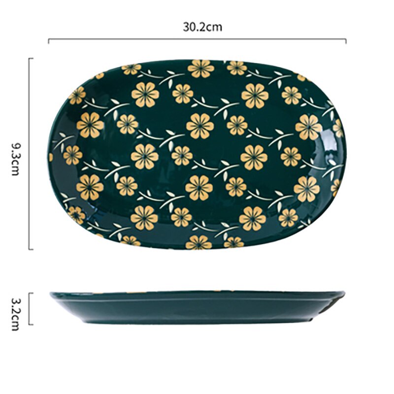 FANCITY Large fish plate, 12-inch oval plate, ceramic household bakeware, steamed fish plate, serving plate: 9