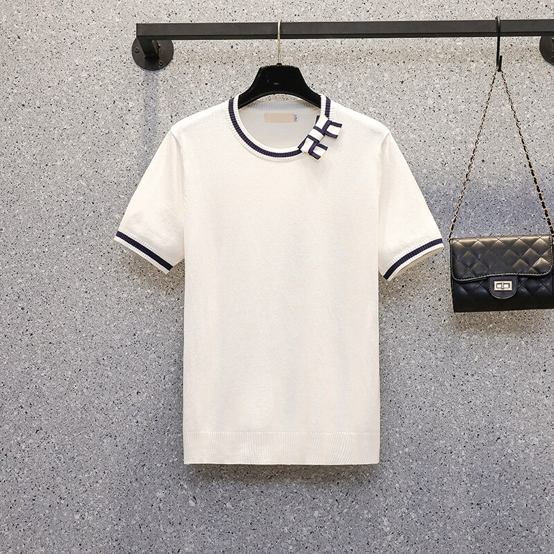 M-4XL Plus Size Vrouwen Boog Dunne Trui Korte Mouw O Nek Losse Casual Kint Oversized Vrouwelijke Trui Jumper T-shirt