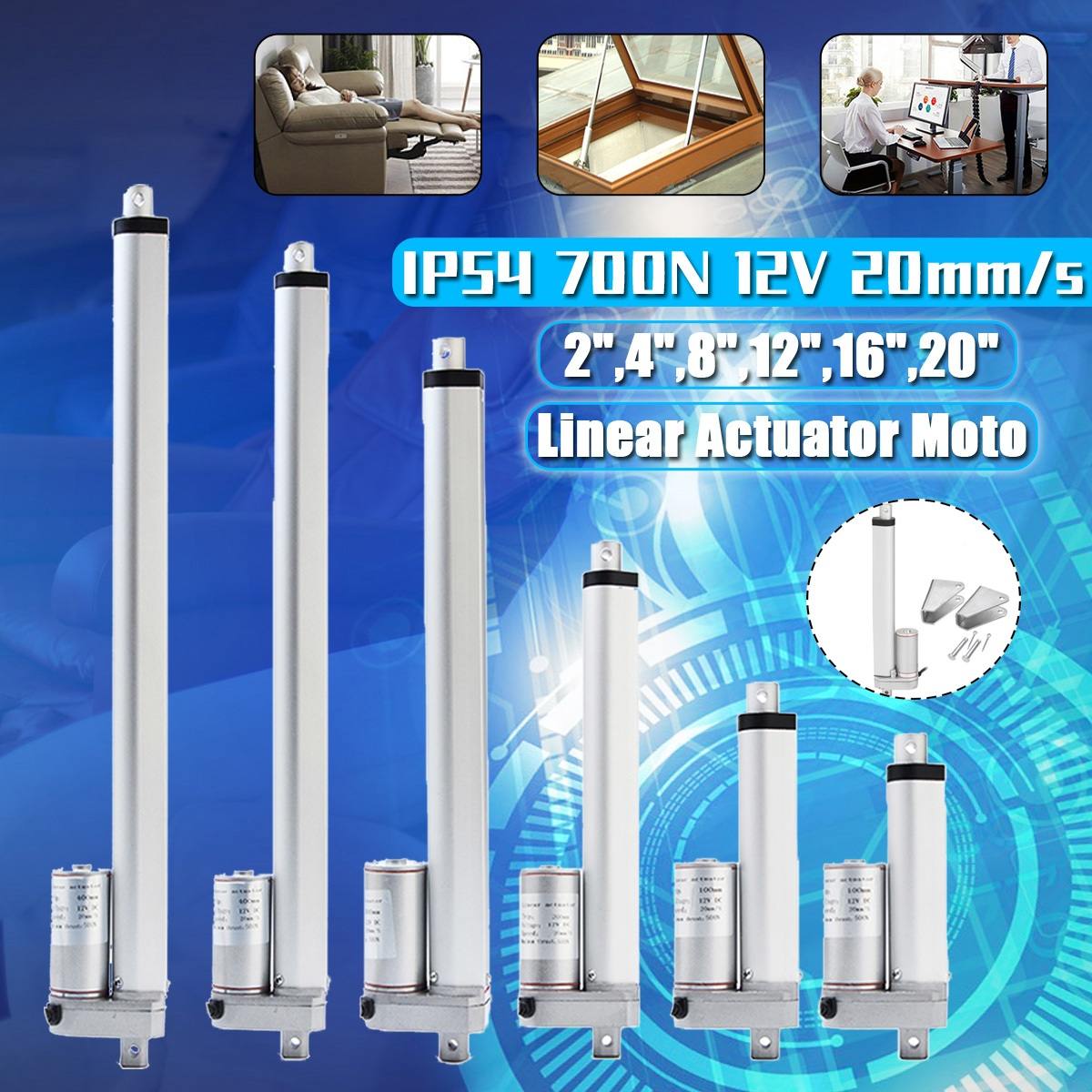 12V Electric Motor DC Linear Actuator 50 100 200 300 400 500mm 200N Window Opener 20mm/s For lectric Self Unicycle Scooter